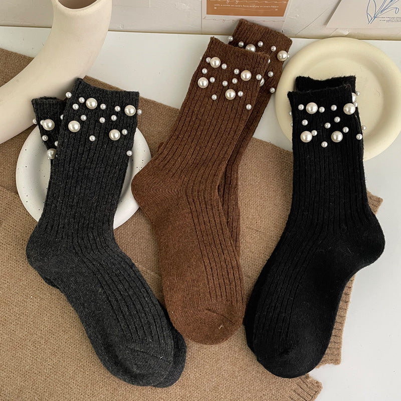 Rivet Bead Pile Socks – Thick Rabbit Wool Winter Mid-Tube Kids Socks | Warm, Stylish, Comfortable