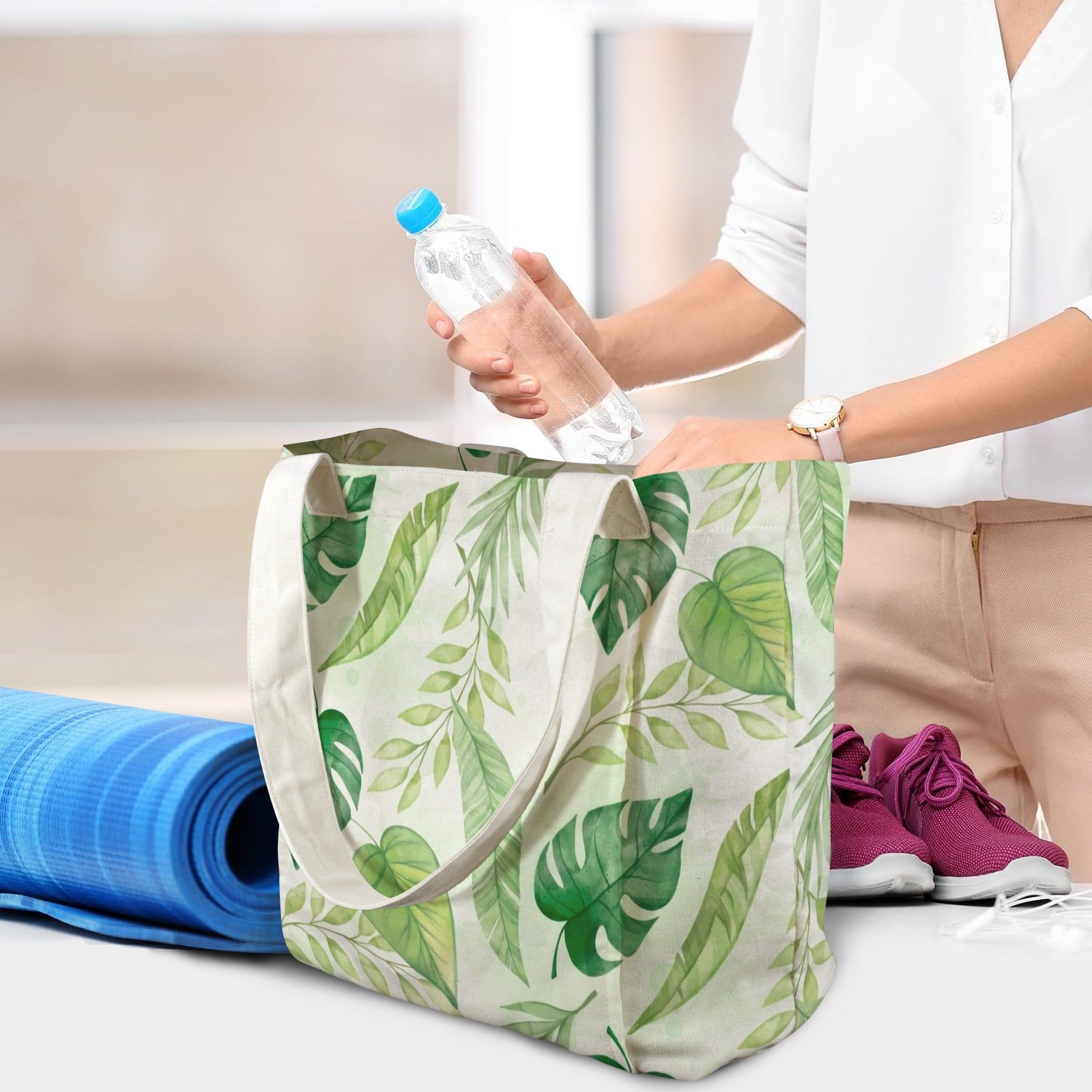 Yoga Tote Bag for Women – Large Capacity Cotton Linen Shoulder Bag for Fitness & Daily Use