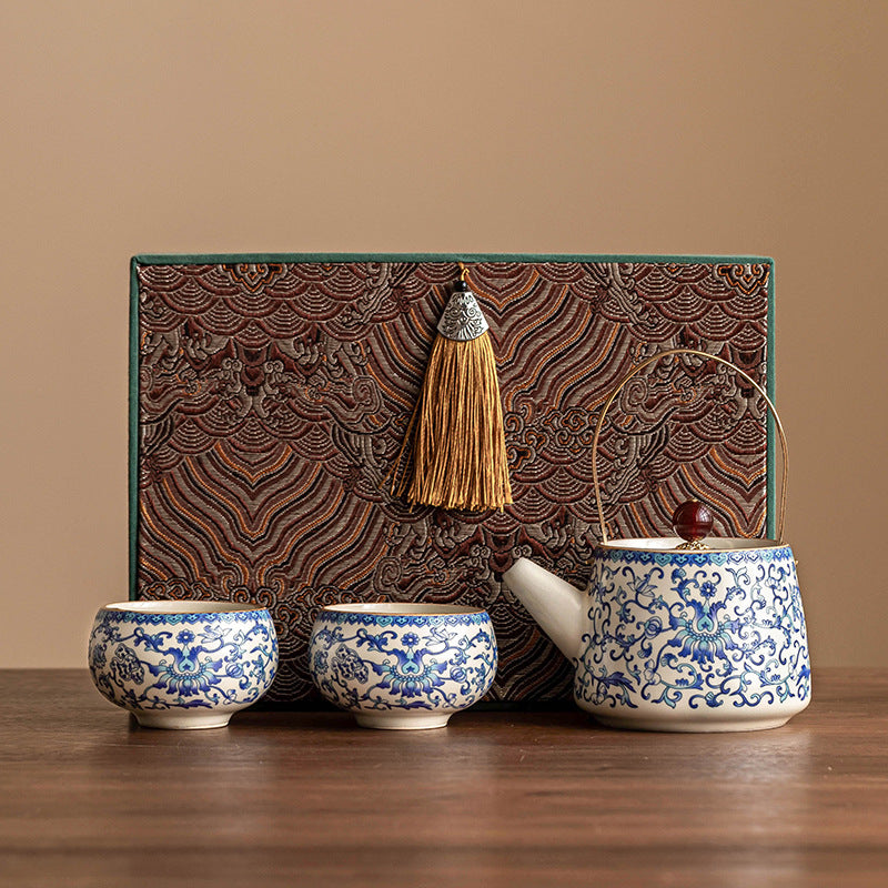 Ru Kiln Luxury Tea Set – Blue & White Ceramic Gift Box