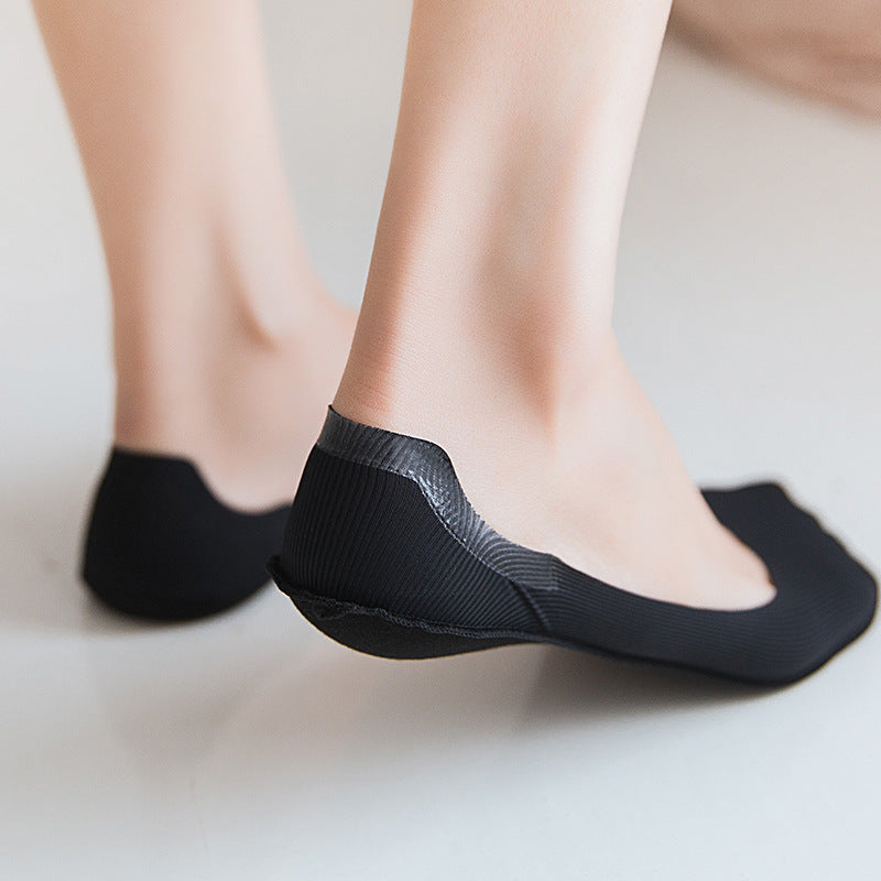Ice Silk Cut Boat Socks for Women – Thin Invisible Non-Slip Silicone Heel | Breathable Cotton Low-Cut Summer Socks