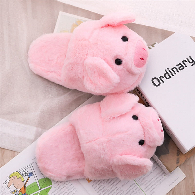 Winter Women Warm Indoor Slippers – Cute Pink Pig Plush Home Shoes for Ladies