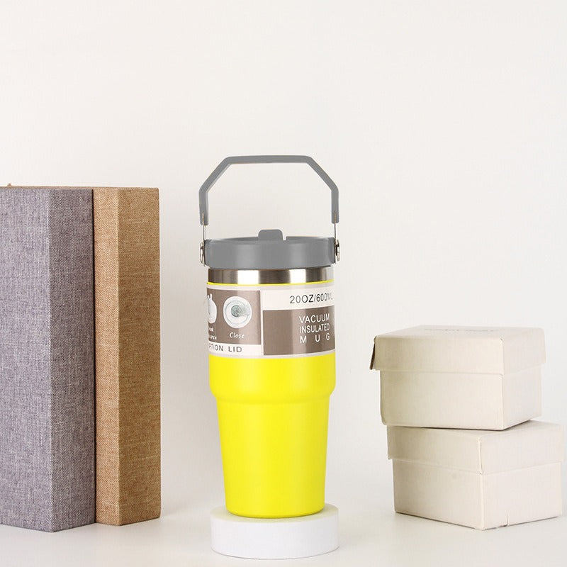 Stainless Steel Insulated Car Cup – Portable Travel Sports Tumbler With Handle & Splash-Proof Lid