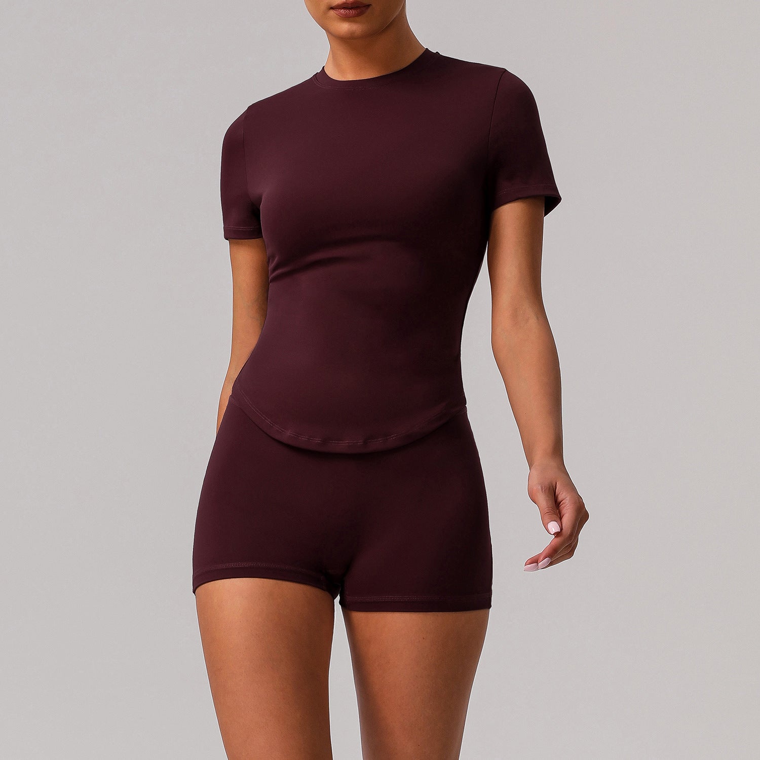 Women’s Activewear Set – Nylon & Spandex Gym Outfit | Short Sleeve & Shorts