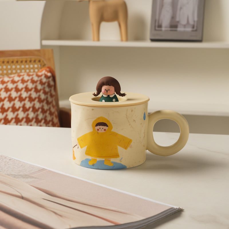 Distinctive Vintage Mug with Lid – 400ml Ceramic Girl Printed