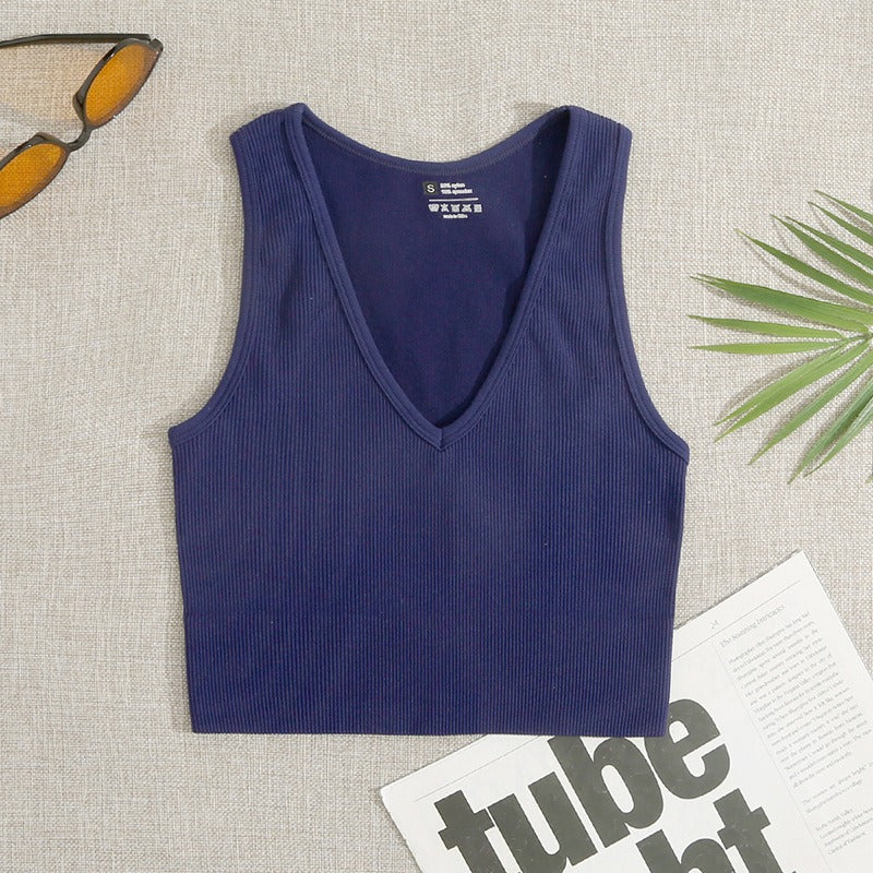 V-Neck Yoga Tank Top for Women – Breathable Fitness Sports Bra for Running & Gym