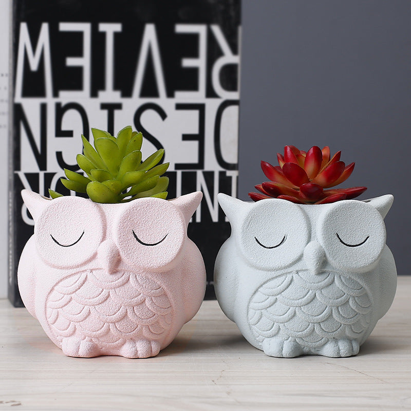 Owl Ceramic Flower Pot – Creative Desktop Indoor Plant Planter