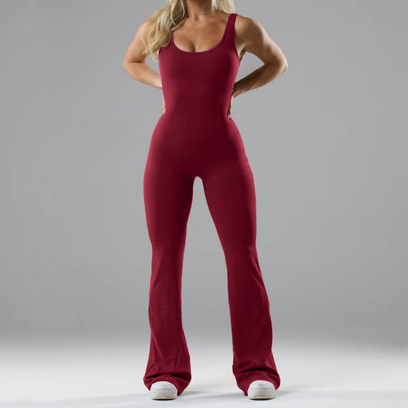 Women’s Seamless Yoga Jumpsuit – Polyester & Spandex | Slim Fit, Hollowed-Out Activewear