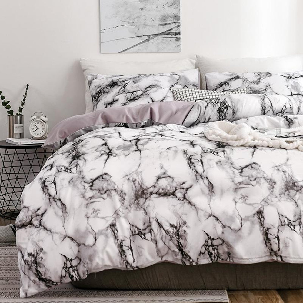 Luxury White Marble Duvet Cover Set – Soft, Breathable Bedding in Multiple Sizes