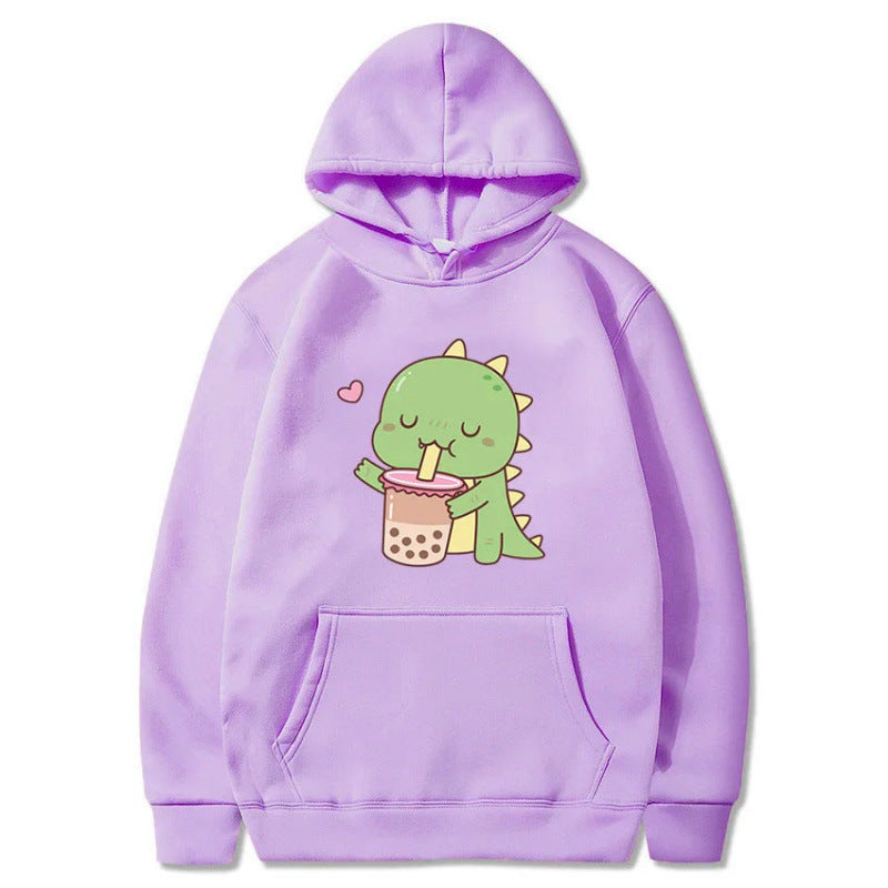 Cartoon Dinosaur Cute Printed Hooded Sweatshirt – Unisex Long Sleeve Casual Hoodie