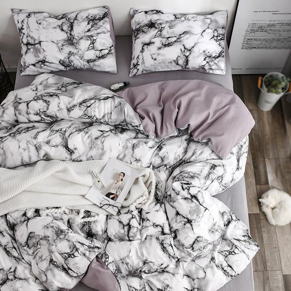 Luxury White Marble Duvet Cover Set – Soft, Breathable Bedding in Multiple Sizes