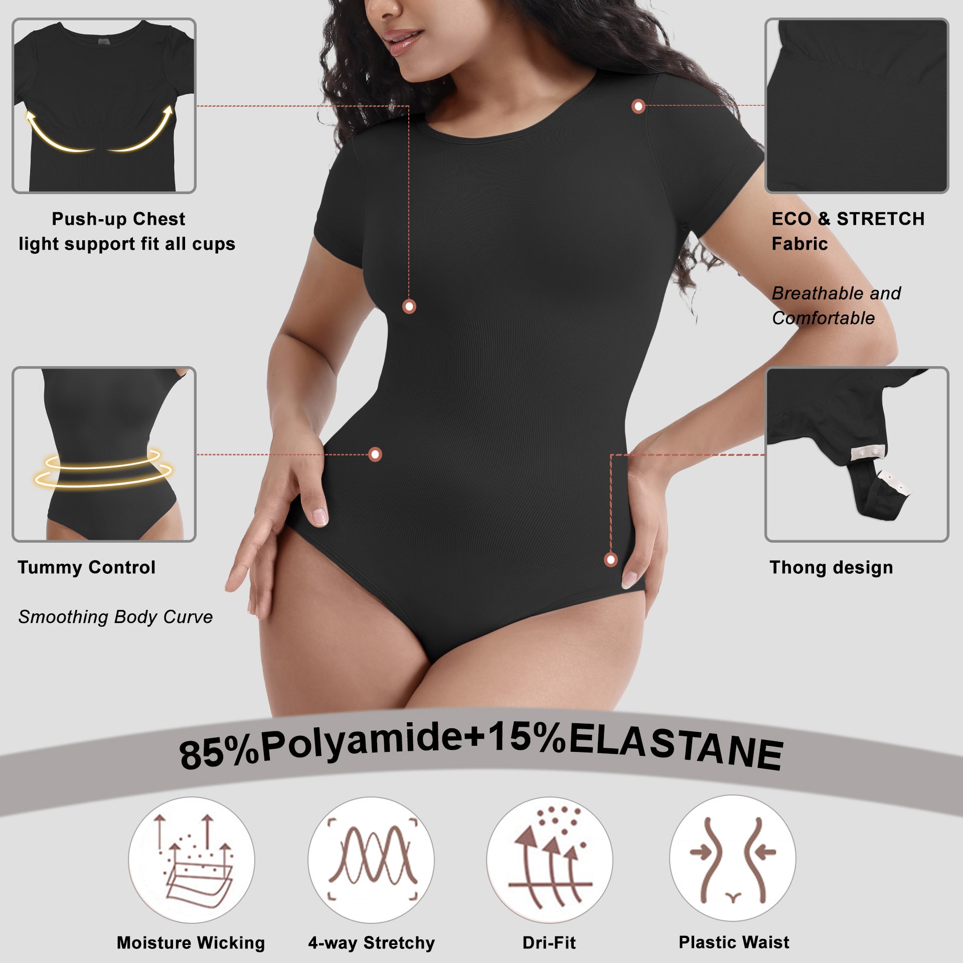 Macacão modelador de compressão corporal para o peito – Suporte abdominal e glúteo sem costuras