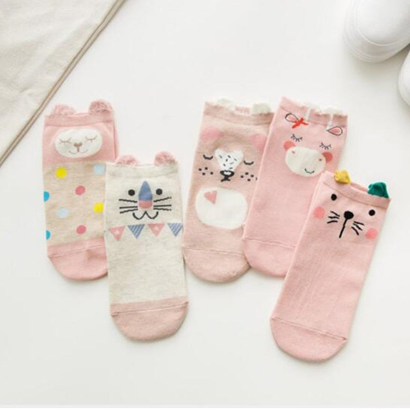 Women’s Cute Cat Ankle Socks | Soft Cotton Pink Casual Short Socks