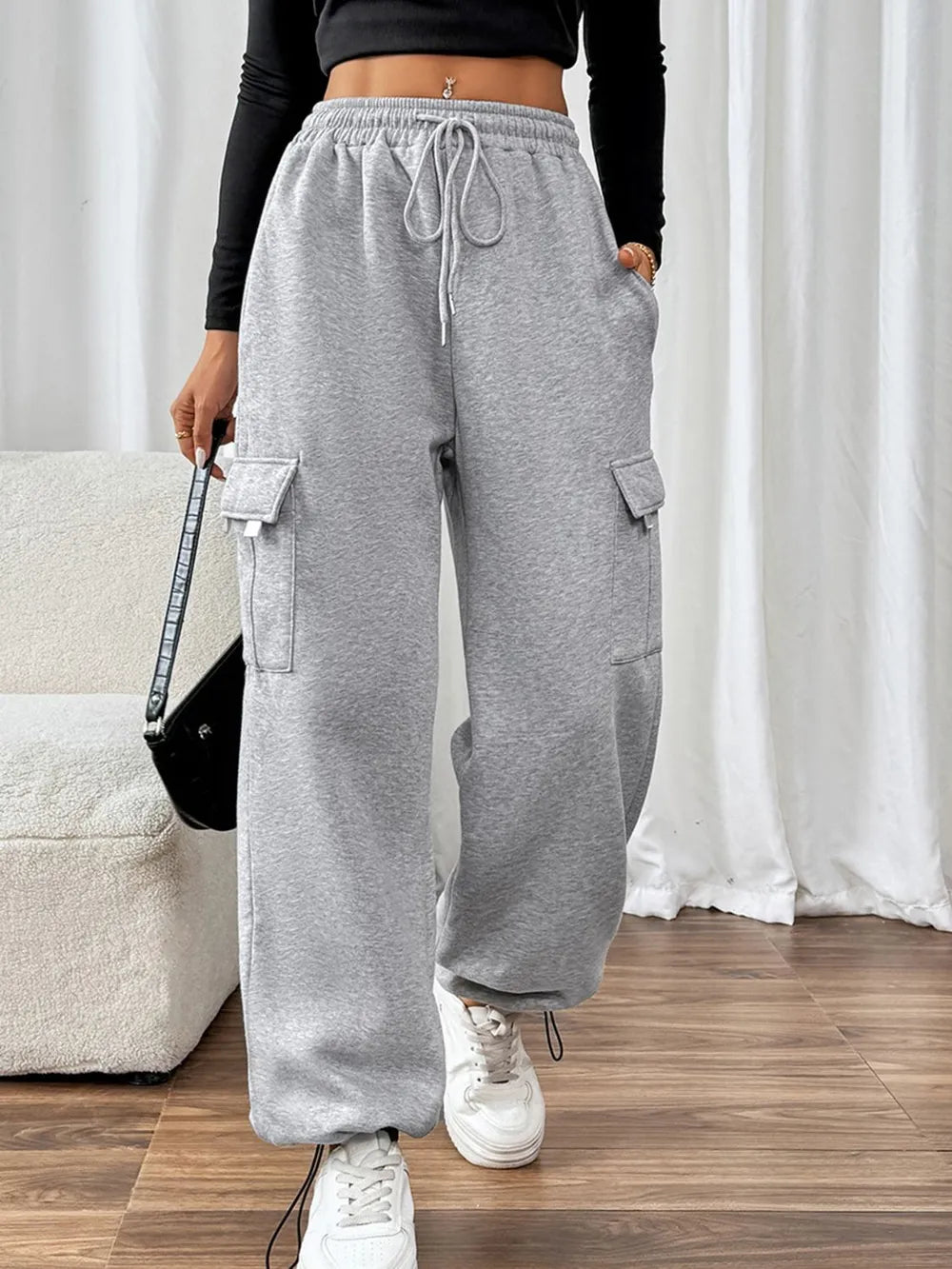 Light Gray Straight Fit Joggers with Drawstring & Pockets – Comfortable Casual &amp; Sporty Wear