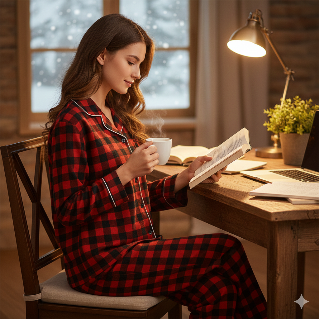 Checkered Women’s Pajamas Set - Red and black
