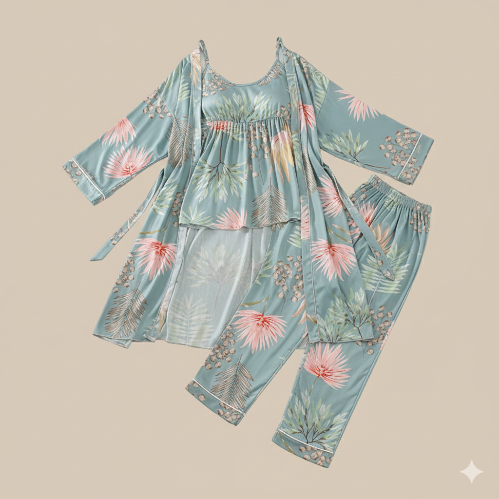 Conjunto de roupa de dormir de luxo em algodão e seda – respirável, confortável, ideal para dormir e usar em casa.