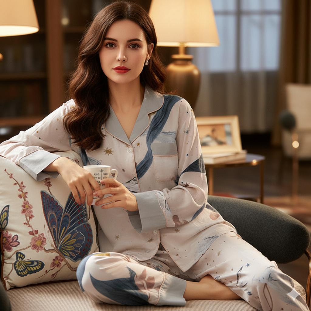 Soft Viscose Ladies Pajama Set – Lightweight Printed Sleepwear for Women