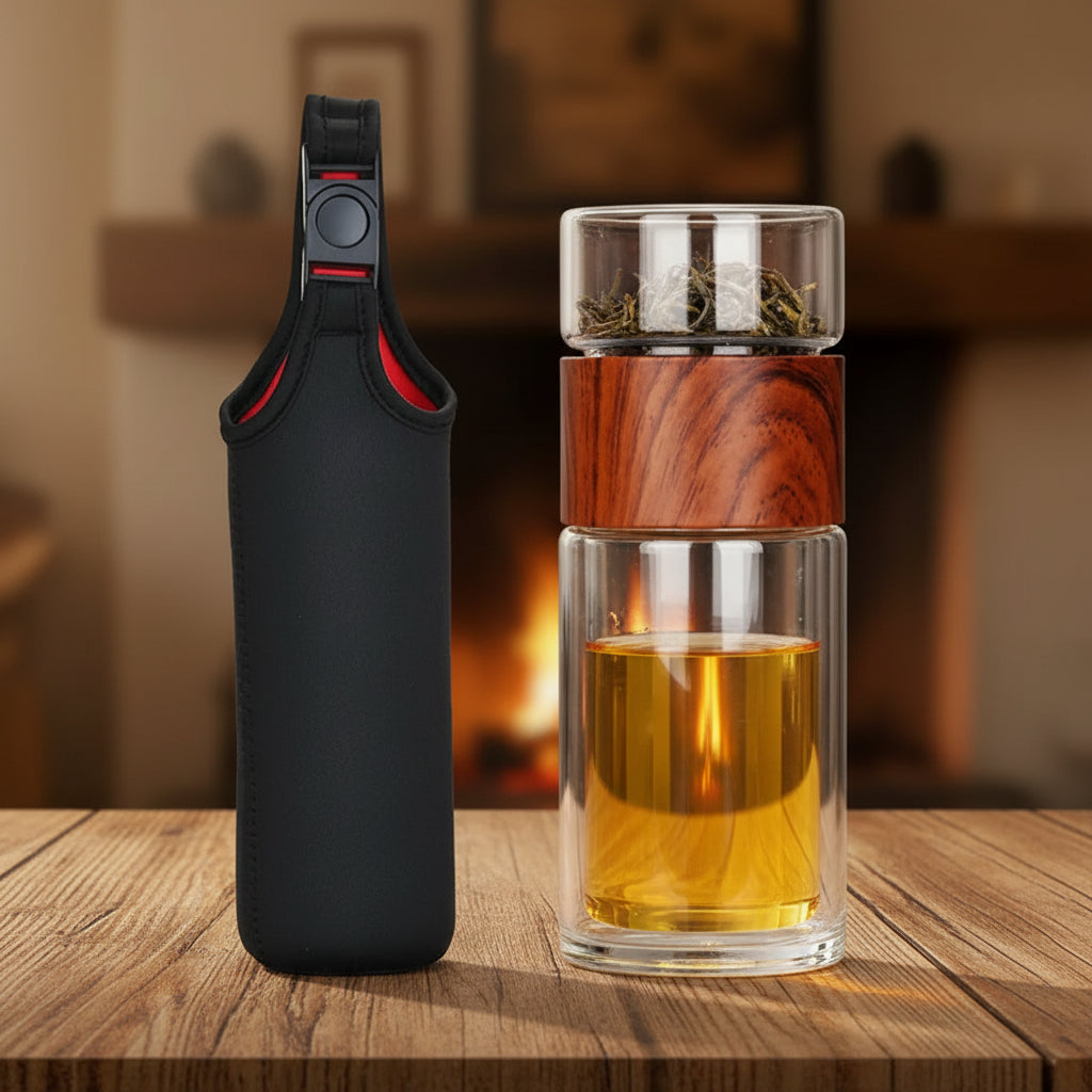 Portable Double-Wall Borosilicate Glass Tea & Coffee Travel Mug with Infuser | Leakproof Eco-Friendly Tumbler