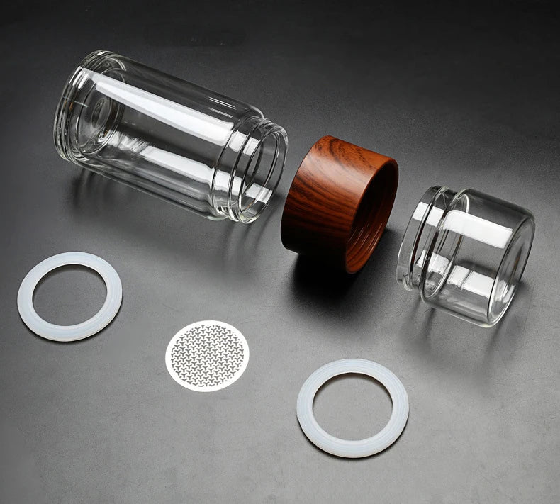 Double-Wall Glass Tea Infuser Tumbler – High-Temperature Portable Water Cup with Stainless Steel Filter | Leak-Proof Travel & Office Bottle (350ml)