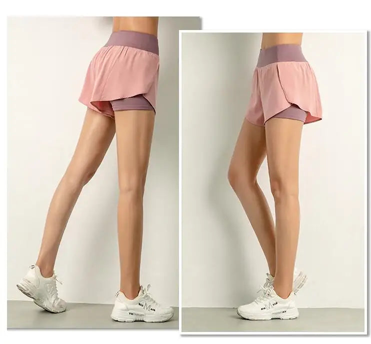 Women’s Double-Layer Gym Running Shorts – Quick-Dry, Breathable, Side Pocket Sport Shorts for Fitness & Yoga
