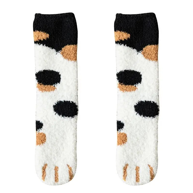 Winter Fall Kawaii Cat Claw Socks for Women – Thick Coral Fleece Knee-High Thermal Sock | Cute Warm Sleeping Tube Socks