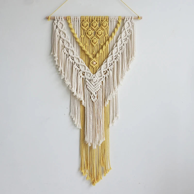 Nordic Handmade Macrame Wall Hanging – Boho Tassel Tapestry for Living Room Decor