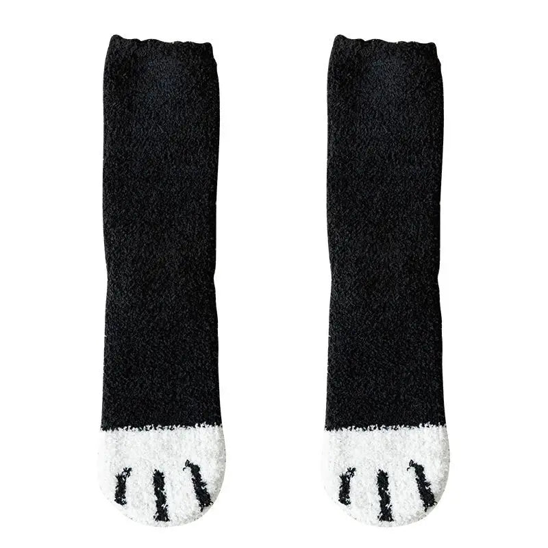 Winter Fall Kawaii Cat Claw Socks for Women – Thick Coral Fleece Knee-High Thermal Sock | Cute Warm Sleeping Tube Socks