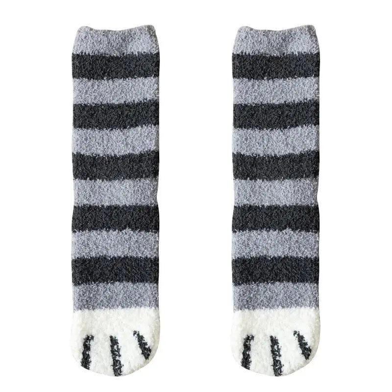 Winter Fall Kawaii Cat Claw Socks for Women – Thick Coral Fleece Knee-High Thermal Sock | Cute Warm Sleeping Tube Socks