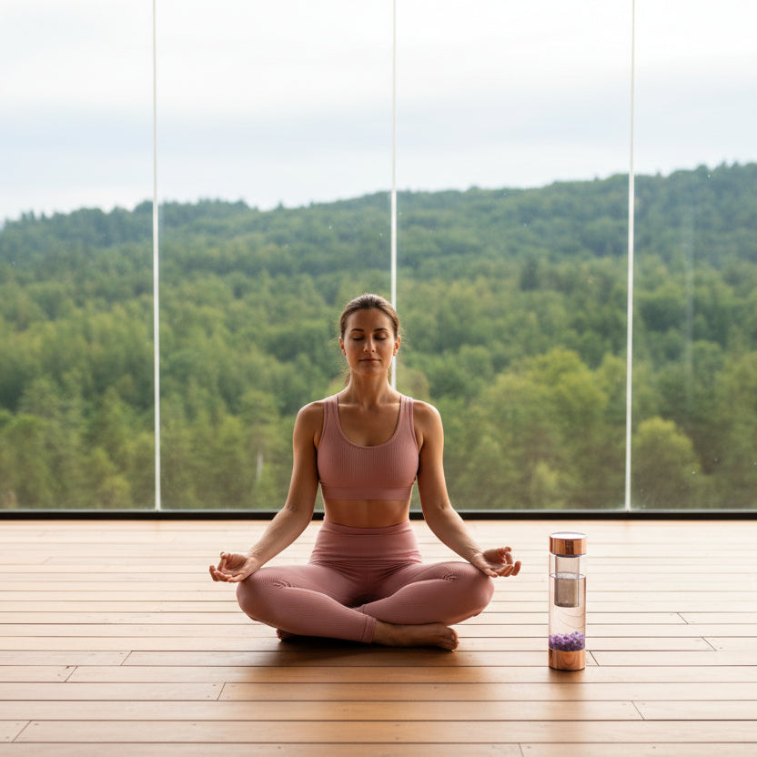 Natural Crystal Elixir Bottle – Gemstone Healing Glass Bottle with Tea Filter | Energy-Infused Crystal Water Bottle
