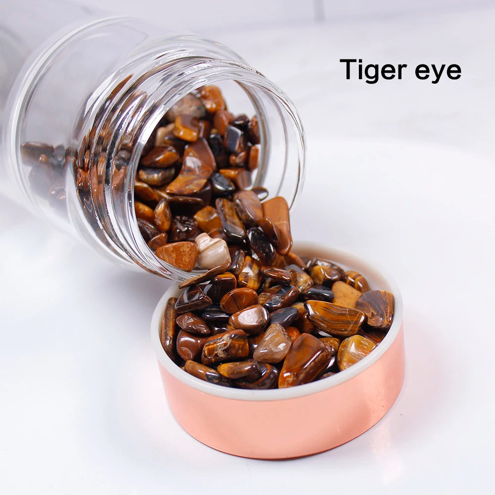 Natural Crystal Elixir Bottle – Gemstone Healing Glass Bottle with Tea Filter | Energy-Infused Crystal Water Bottle