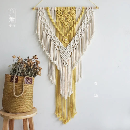 Nordic Handmade Macrame Wall Hanging – Boho Tassel Tapestry for Living Room Decor