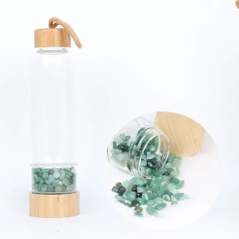 Natural Crystal Quartz Water Bottle – Gemstone Glass Elixir Cup | Healing & Energy Infusion