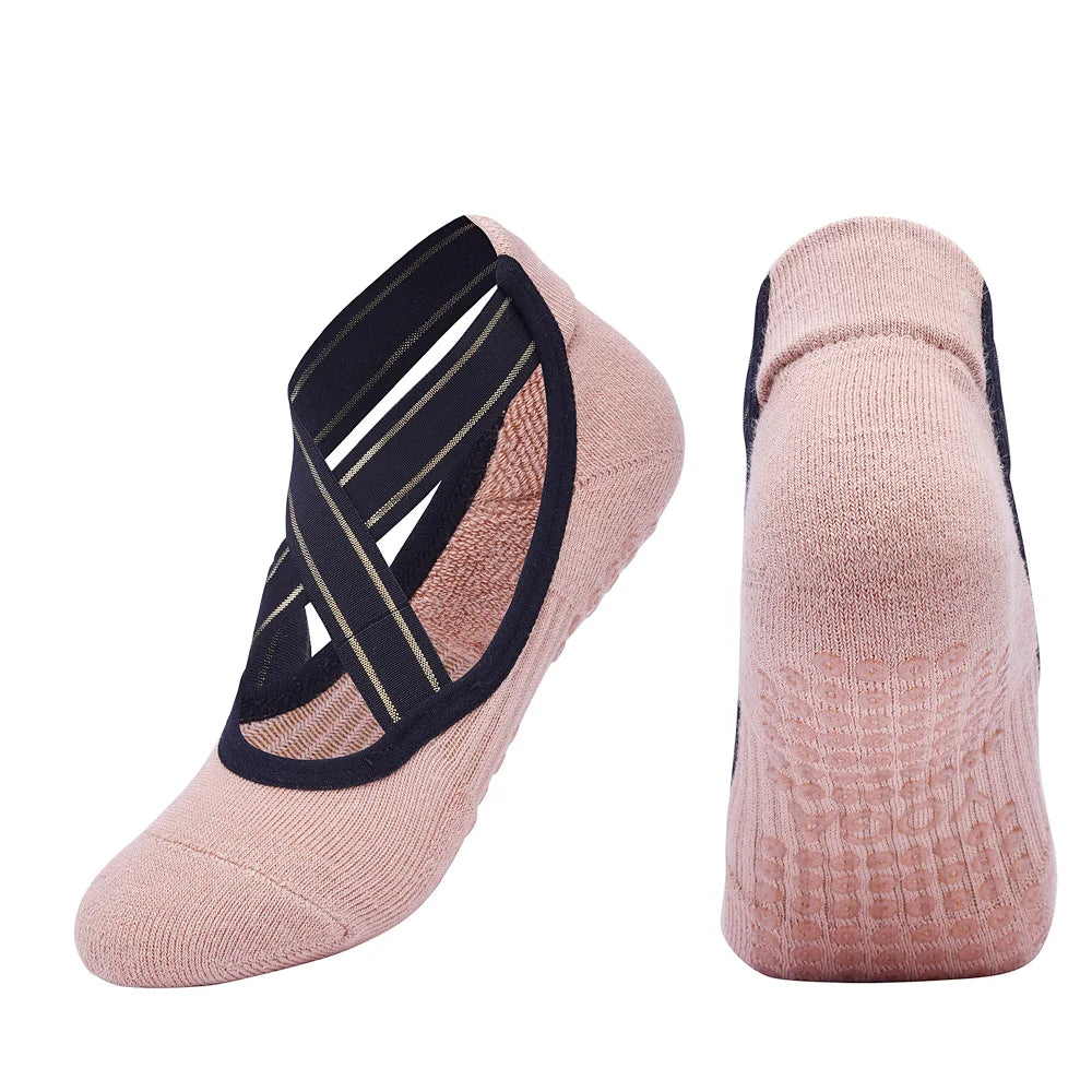 High Quality Bandage Yoga Socks – Anti-Slip Towel Bottom Pilates Socks | Breathable Quick-Dry Backless Barre Dance Grip Socks