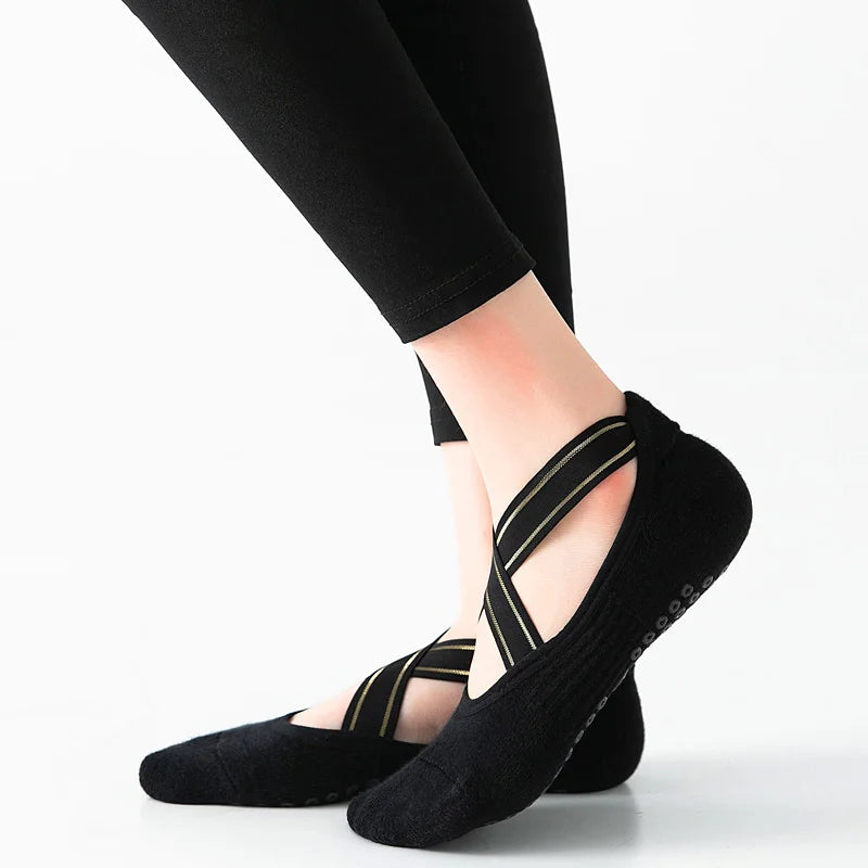 High Quality Bandage Yoga Socks – Anti-Slip Towel Bottom Pilates Socks | Breathable Quick-Dry Backless Barre Dance Grip Socks