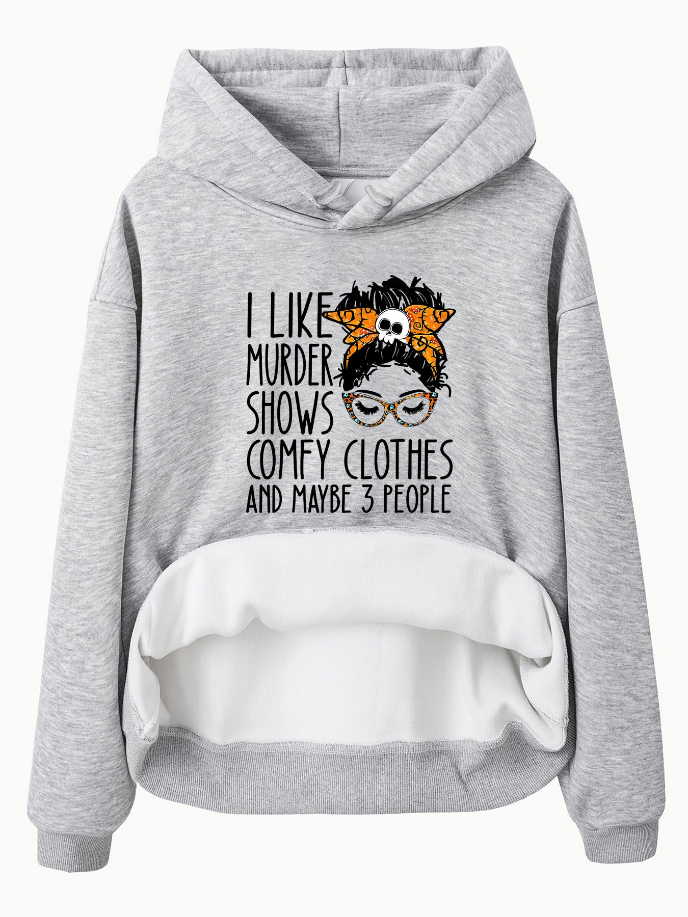 Street Style Women’s Pocket Drawstring Hooded Fleece Hoodie – Loose Fit Printed Lantern Sleeve Top