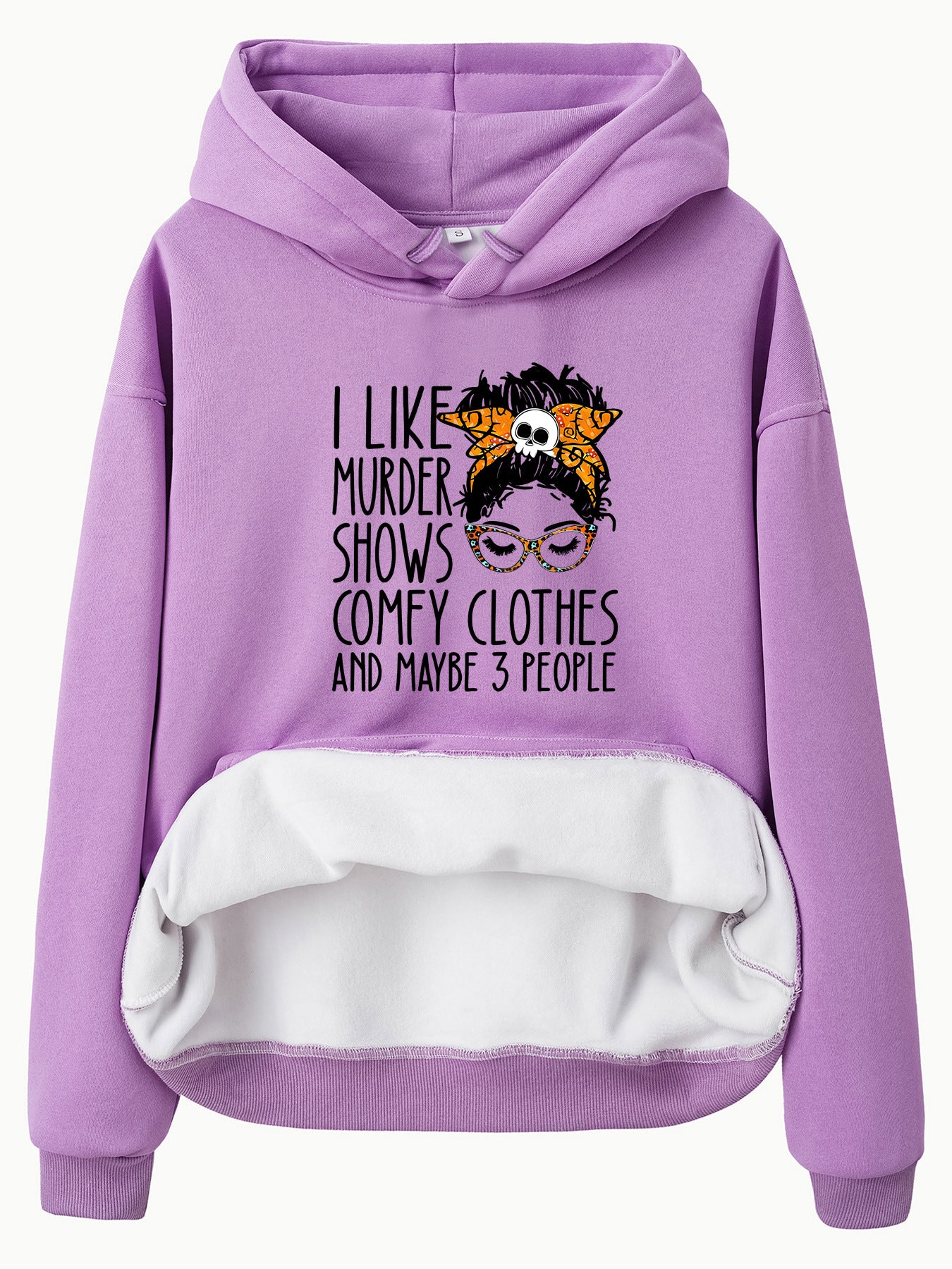 Street Style Women’s Pocket Drawstring Hooded Fleece Hoodie – Loose Fit Printed Lantern Sleeve Top