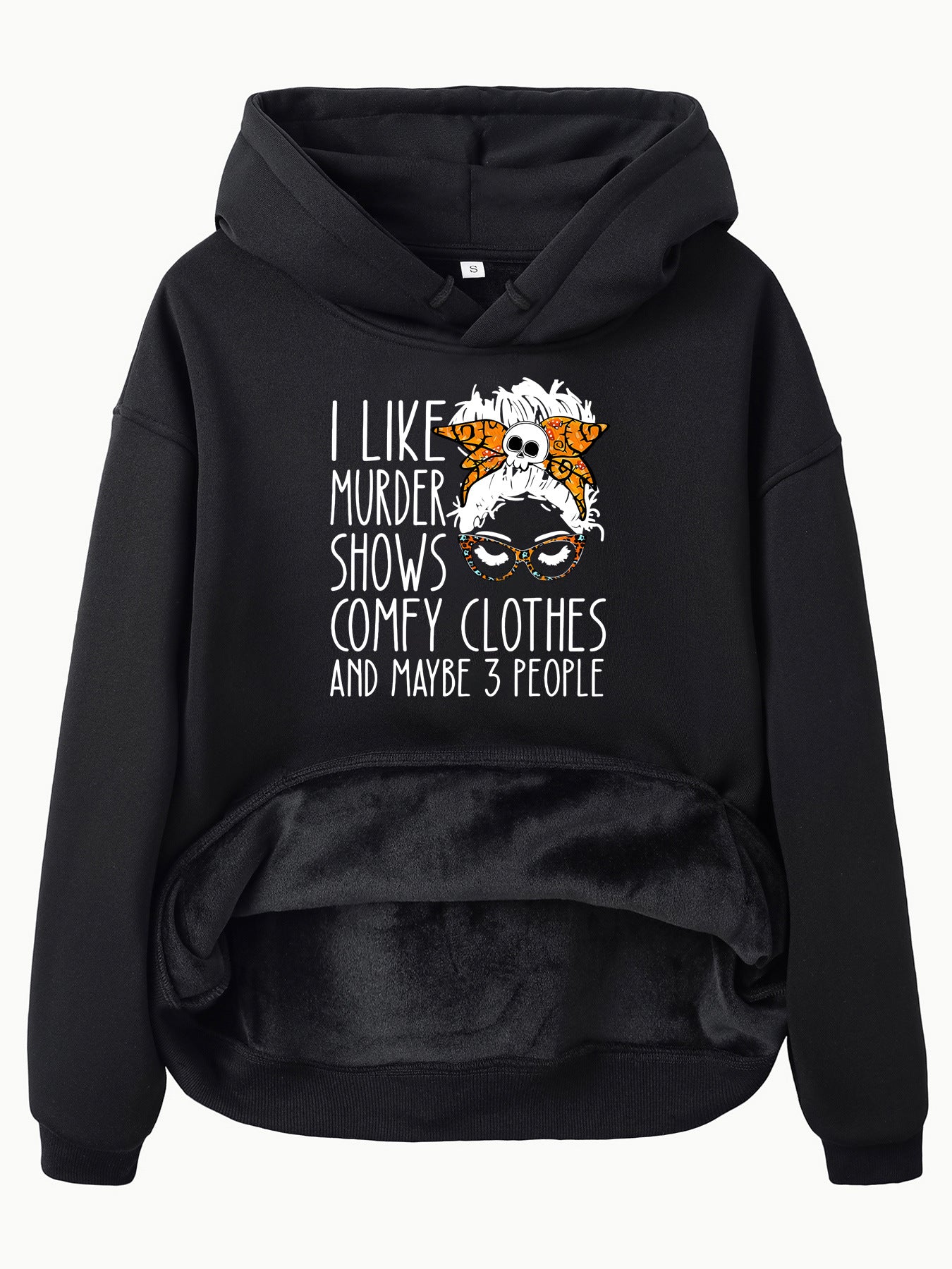 Street Style Women’s Pocket Drawstring Hooded Fleece Hoodie – Loose Fit Printed Lantern Sleeve Top