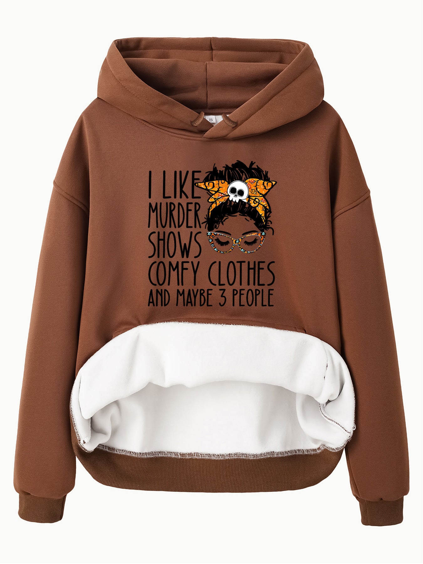 Street Style Women’s Pocket Drawstring Hooded Fleece Hoodie – Loose Fit Printed Lantern Sleeve Top