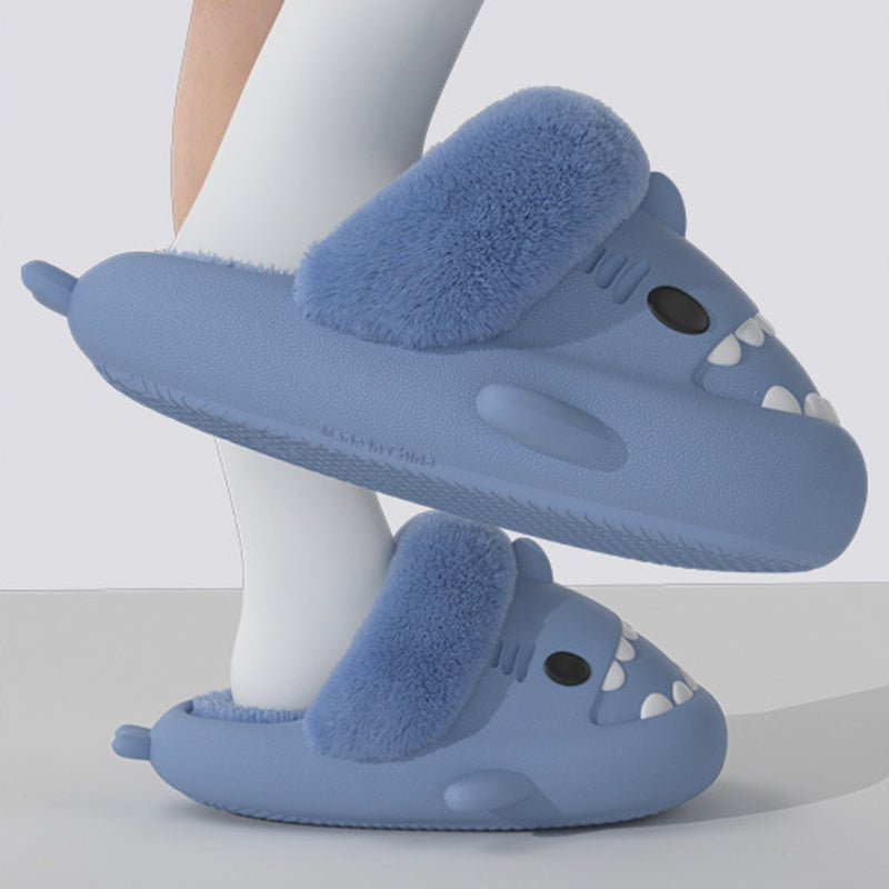 Winter Shark Slippers – Detachable Warm Fuzzy House Shoes with Thick Sole