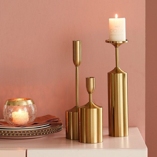 European Metal Candle Holder Set – Polished 3-Piece Decorative Candlesticks