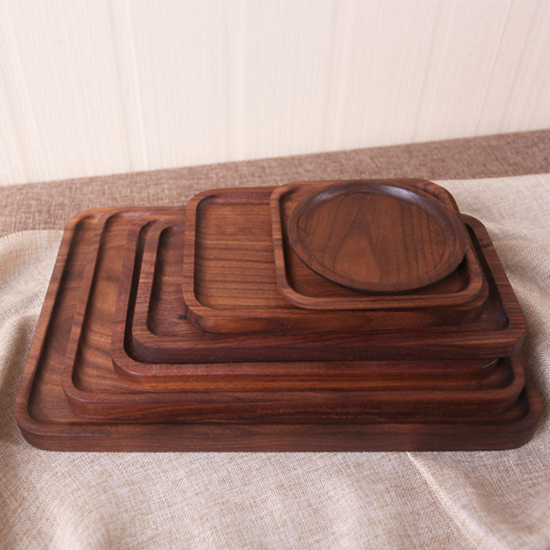 Hand-Painted Wooden Serving Tray – Japanese & Korean Style Square & Round Dinnerware