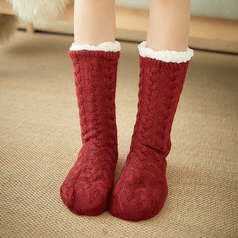 Winter Warm Knitted Plush Floor Socks – Non-Slip Indoor Carpet Socks for Men & Women