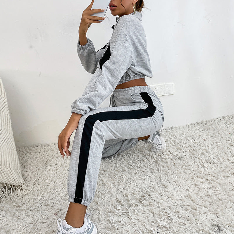 Women’s Contrast Color Casual Set – Long-Sleeve Top and Pants