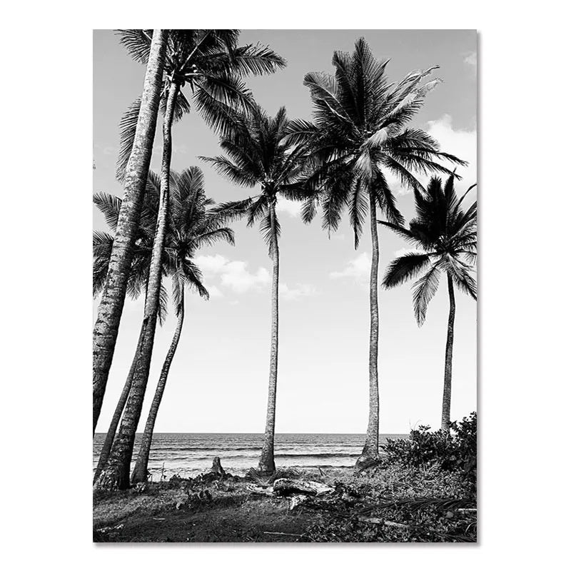 Nordic Modern Black And White Seaside Landscape  – Frameless Spray Paint Hanging Poster