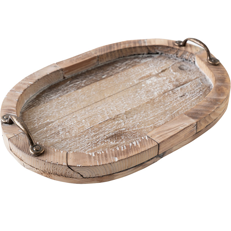 Retro Wooden Breakfast Plate – Oval Log Design with Vintage Metal Handle