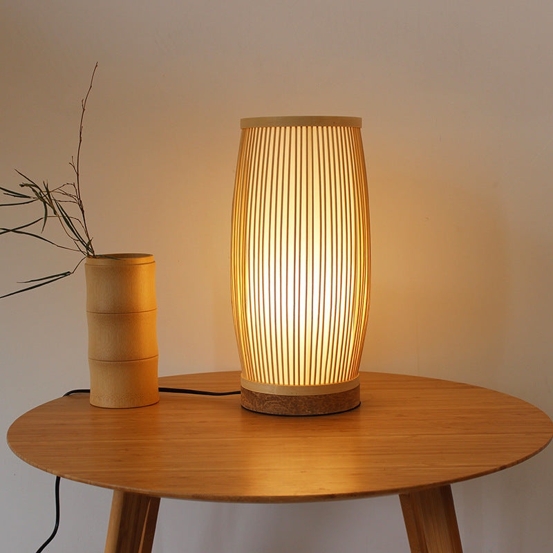 Japanese Bamboo Table Lamp – Handmade Bedside Lantern | Minimalist Zen Nightstand Lighting