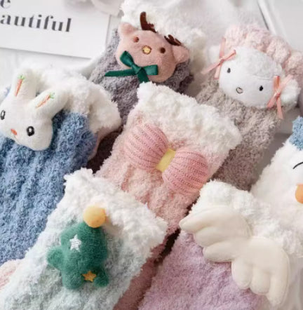 Winter Coral-Down Socks for Women – Ultra-Soft, Warm, Plush Coral Velvet | 4-Pair Set