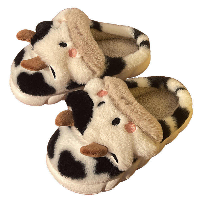 Cute Cow Slippers for Women – Warm, Non-Slip Indoor & Outdoor Plush Slides