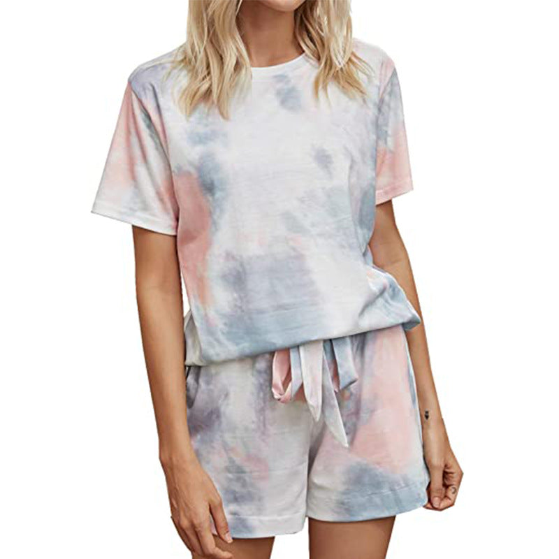 Tie-Dye Printed Short-Sleeve Pajamas – European & American Style