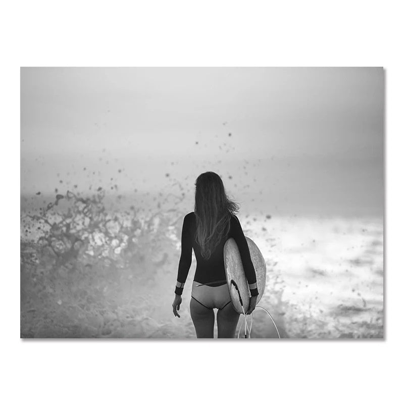 Nordic Modern Black And White Seaside Landscape  – Frameless Spray Paint Hanging Poster