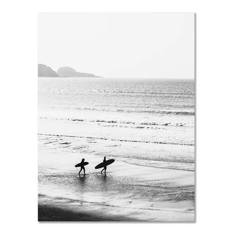 Nordic Modern Black And White Seaside Landscape  – Frameless Spray Paint Hanging Poster